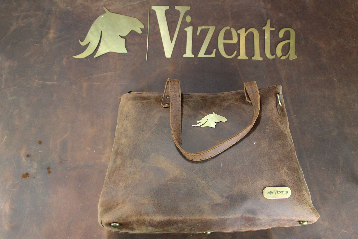 Vizenta Genuine Leather Tote Bags for Women, Hand Made, Crazy Horse Leather, Designer Bag, Shoulder Handbag With Adjustable Handles